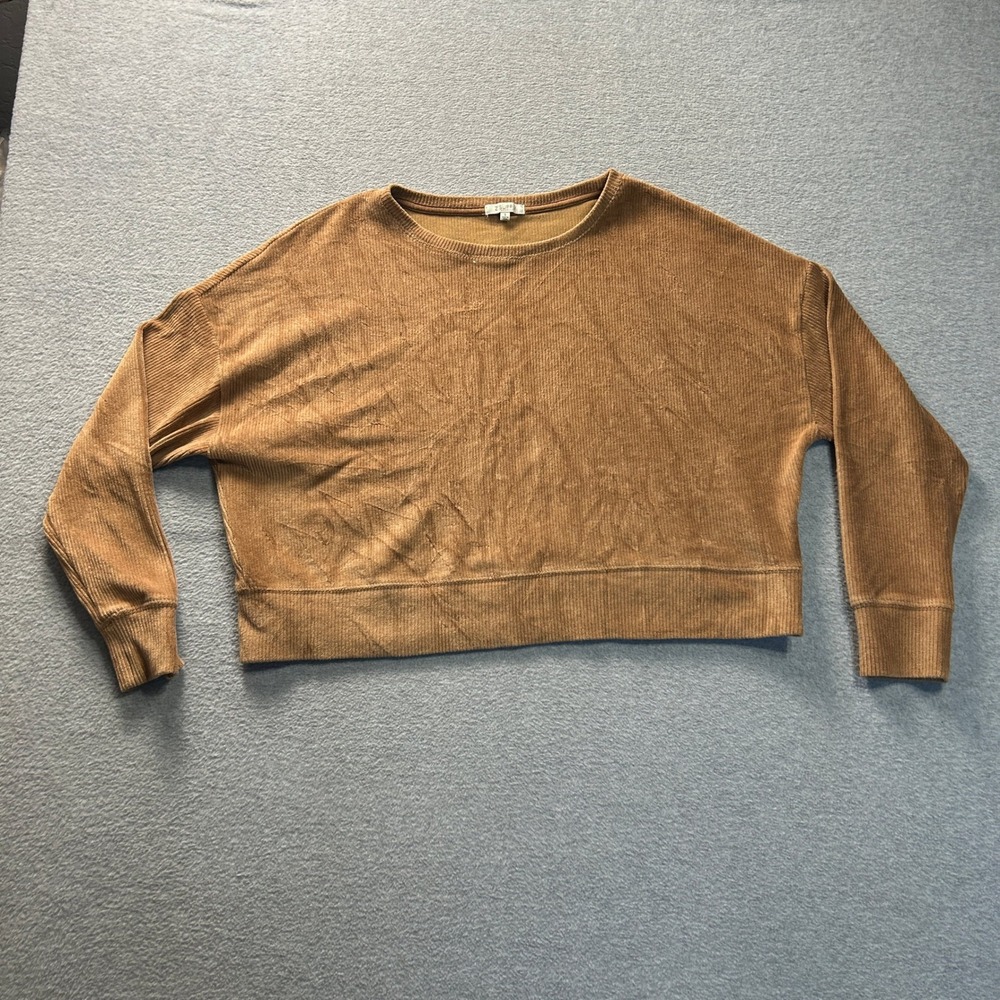Z Supply Cropped Sweater Womens Small Camel Brown Knit Ribbed‎ Long Sleeve Top